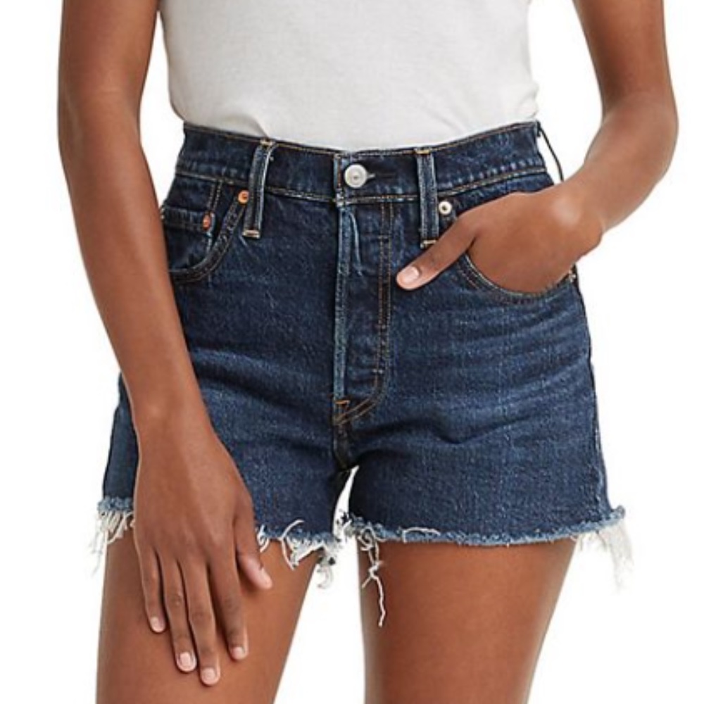 NWT Levi's® Premium 501® Original High Rise Dark Wash Distressed Jean Shorts